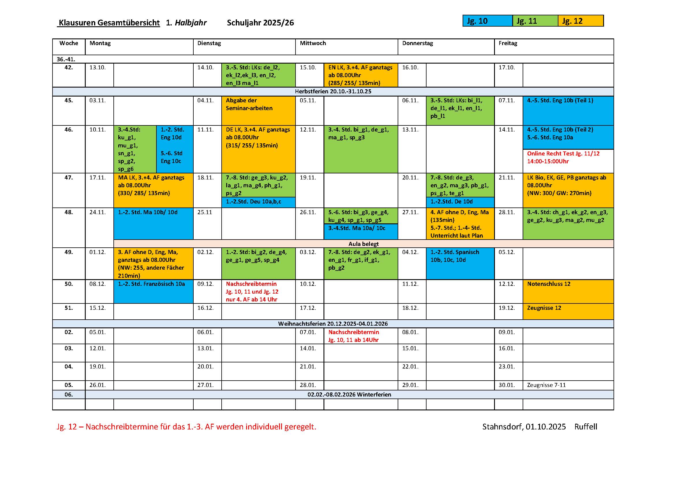 Klausurplan1HJ25 26 JG 10 12 Stand 02.10.2025